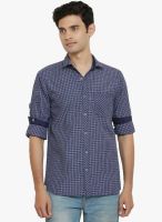 Orange Valley Navy Blue Checked Slim Fit Casual Shirt