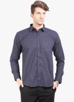 Orange Valley Navy Blue Printed Slim Fit Casual Shirt