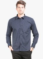 Orange Valley Navy Blue Printed Slim Fit Casual Shirt