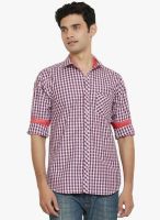 Orange Valley Red Checked Slim Fit Casual Shirt