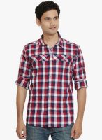 Orange Valley Red Checked Slim Fit Casual Shirt