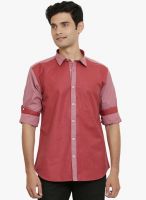 Orange Valley Red Solid Slim Fit Casual Shirt