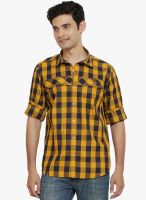 Orange Valley Yellow Checked Slim Fit Casual Shirt