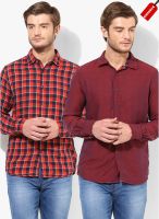 Parx Red Slim Fit Casual Shirt