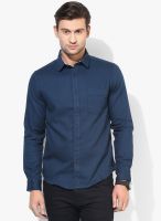 Pepe Jeans Blue Solid Slim Fit Casual Shirt