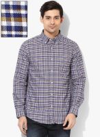 Peter England Blue Checked Slim Fit Casual Shirt