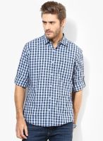 Peter England Blue Checks Regular Fit Casual Shirt