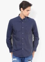 Peter England Blue Solid Slim Fit Casual Shirt