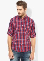 Peter England Red Checks Regular Fit Casual Shirt