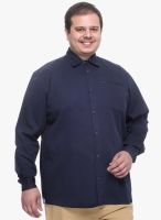 Pluss Blue Solid Regular Fit Casual Shirt