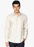 Provogue Beige Solid Regular Fit Casual Shirt