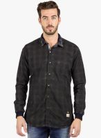 R&C Black Checked Slim Fit Casual Shirt