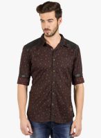 R&C Black Printed Slim Fit Casual Shirt