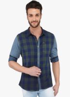 R&C Blue Checked Slim Fit Casual Shirt