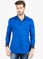 R&C Blue Solid Slim Fit Casual Shirt