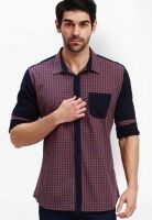 R&C Maroon Check Slim Fit Casual Shirt