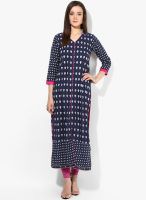 Raindrops Navy Blue Block Print Cambric Kurta