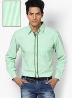 Riot Jeans Green Striped Regular Fit Casual Shirt