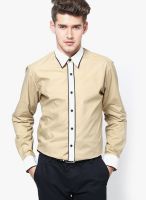 See Designs Solid Beige Casual Shirt