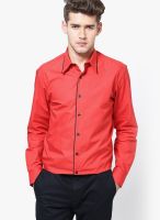 See Designs Solid Red Casual Shirt