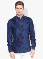 Sisley Blue Printed Slim Fit Casual Shirt