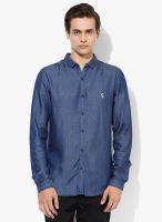 Sisley Blue Solid Slim Fit Casual Shirt