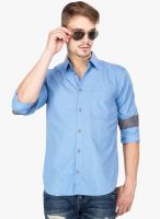 Slub Blue Solid Regular Fit Casual Shirt