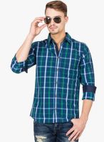 Slub Navy Blue Checked Regular Fit Casual Shirt