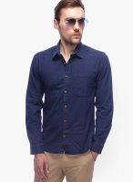 Slub Solid Blue Casual Shirt
