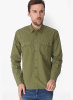 Slub Solid Olive Casual Shirt