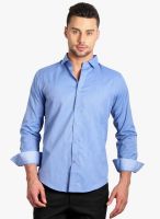 Solemio Blue Solid Slim Fit Casual Shirt