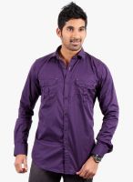 Solemio Purple Solid Slim Fit Casual Shirt