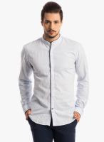 Specimen White Striped Slim Fit Casual Shirt