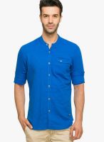 Status Quo Blue Linen Regular Fit Casual Shirt
