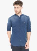 Status Quo Blue Solid Regular Fit Casual Shirt