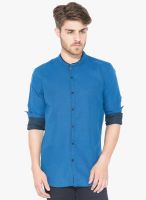 Status Quo Blue Solid Slim Fit Casual Shirt