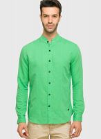 Status Quo Green Linen Regular Fit Casual Shirt