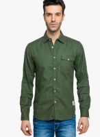 Status Quo Green Solid Regular Fit Casual Shirt