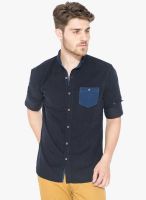 Status Quo Navy Blue Solid Regular Fit Casual Shirt