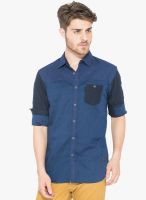 Status Quo Navy Blue Solid Regular Fit Casual Shirt