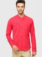 Status Quo Pink Linen Regular Fit Casual Shirt