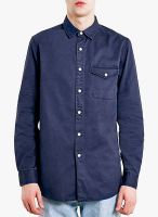 TOPMAN Blue Solid Regular Fit Casual Shirt