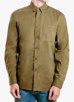 TOPMAN Khaki Solid Regular Fit Casual Shirt