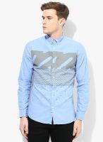 Tagd New York Blue Printed Casual Shirt