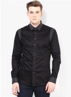 The Design Factory Black Solid Slim Fit Casual Shirt