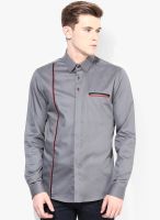 The Design Factory Grey Solid Slim Fit Casual Shirt