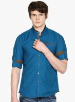 The Indian Garage Co. Aqua Blue Solid Slim Fit Casual Shirt