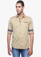 The Indian Garage Co. Beige Solid Slim Fit Casual Shirt