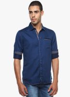 The Indian Garage Co. Blue Solid Slim Fit Casual Shirt