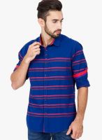 The Indian Garage Co. Blue Striped Slim Fit Casual Shirt